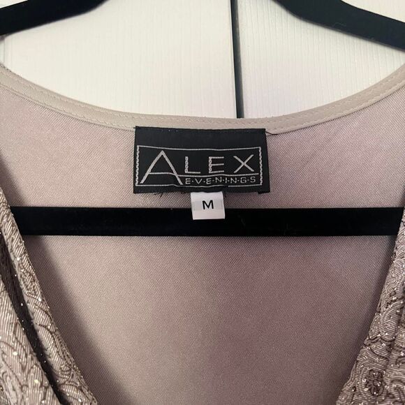 vintage 90s Alex Evenings tan & brown sparkly paisley cowl neck top size medium - Picture 3 of 7